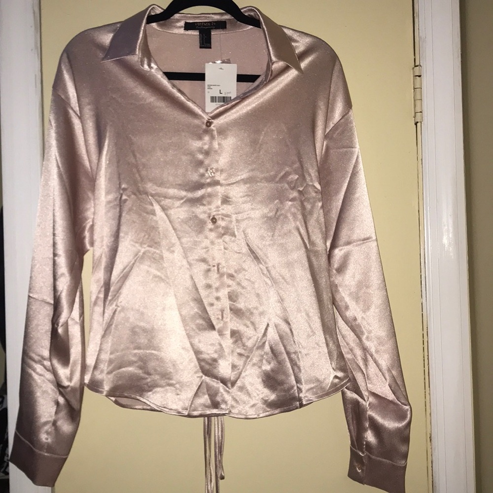Pink Satin button up shirt